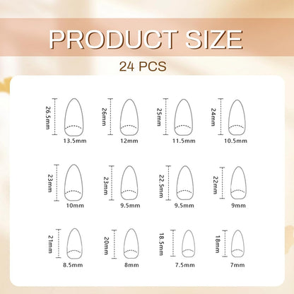 Glamrays Lot De 24 Faux Ongles À Coller, En Acrylique, Forme Amande, Taille Moyenne, Motif Léopard, Doré, Nude, Brillant, Couverture Complète De L’Ongle